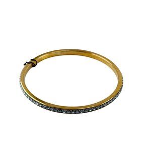 Gold Tone Rhinestone Hinged Bangle Bracelet Elegant Sparkly Fashion Jewelry